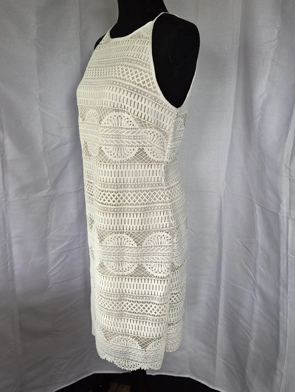 White House Black Market Crochet Dress Womens Size 6 Off White Beige Cream - Picture 4 of 14